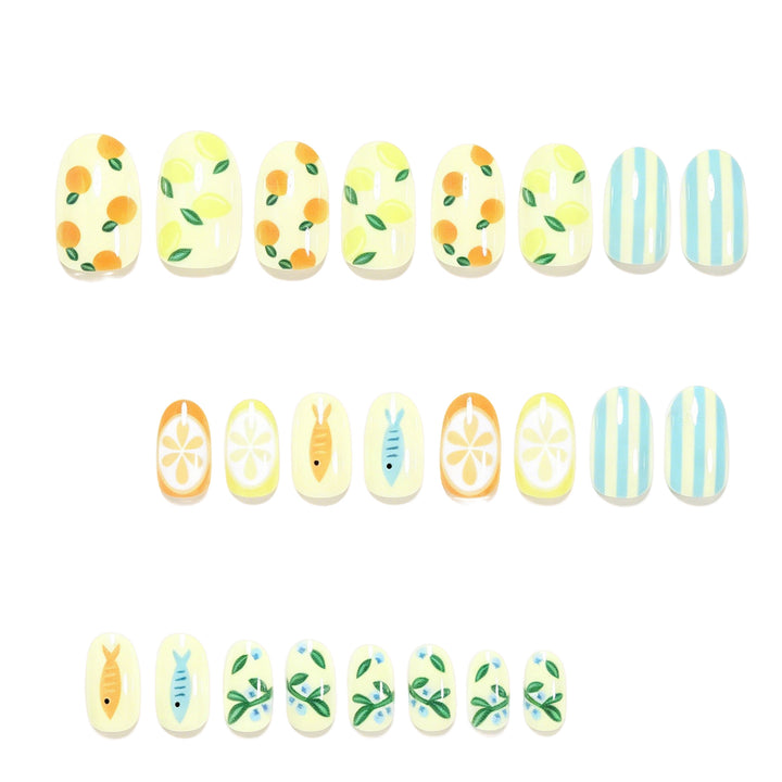 Whimsical Fruit and Fish-Themed Nail Art Set Kalsten
