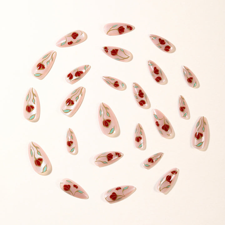 Elegant Floral Stiletto Nail Art Extensions Kalsten