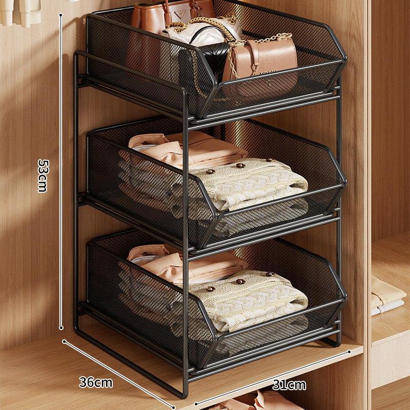 Double-Layer Metal Mesh Pull-Out Closet Organizer for Handbags and Folded Clothing