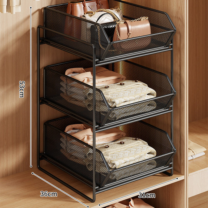 Double-Layer Metal Mesh Pull-Out Closet Organizer for Handbags and Folded Clothing