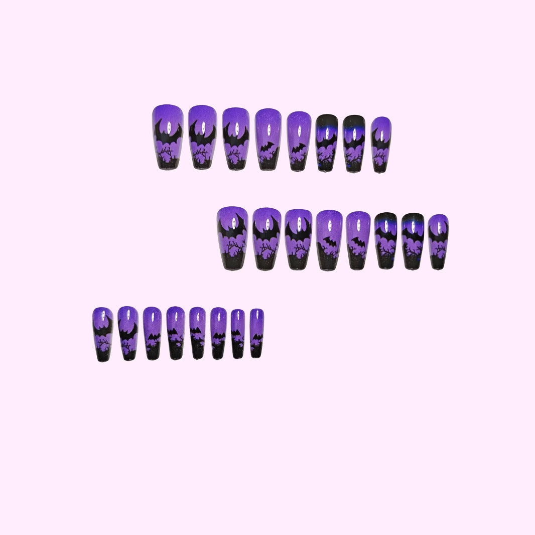 Halloween-Themed Gothic Bat Nail Art Design