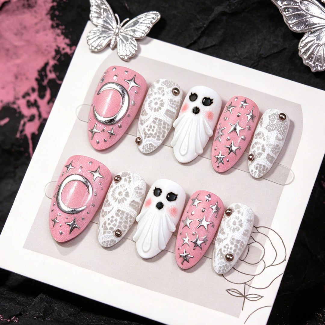 Thematic Ghost and Star Press-On Nail Set