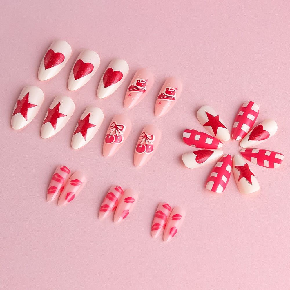 Artistic Press-On Nail Art Set with Heart and Star Designs Kalsten