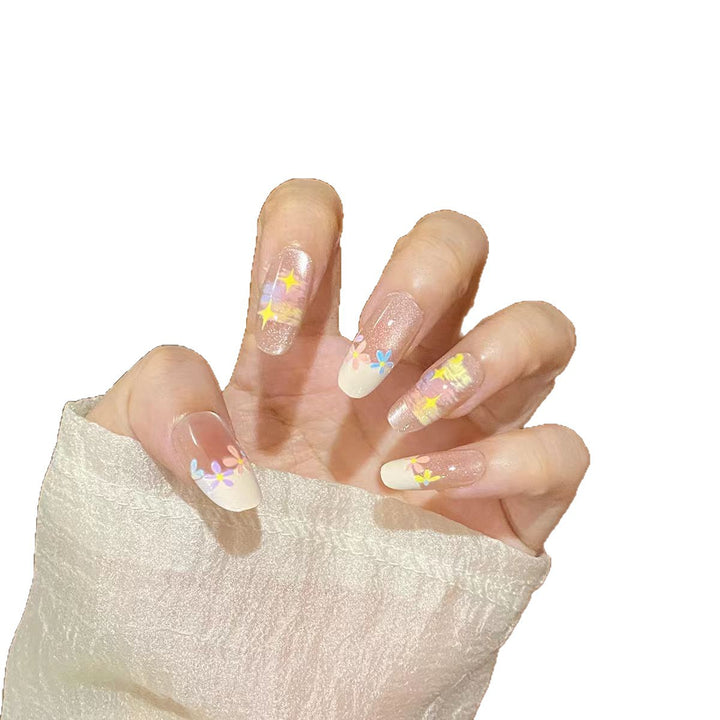Artificial nails with delicate floral accents and glitter effects Kalsten