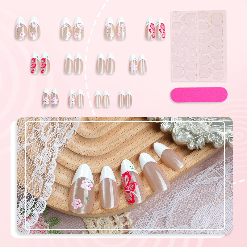 Floral French Tip Press-On Nail Art Set
