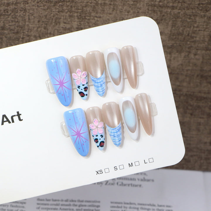 Artistic Stiletto Press-On Nail Set with Floral and Abstract Patterns Kalsten