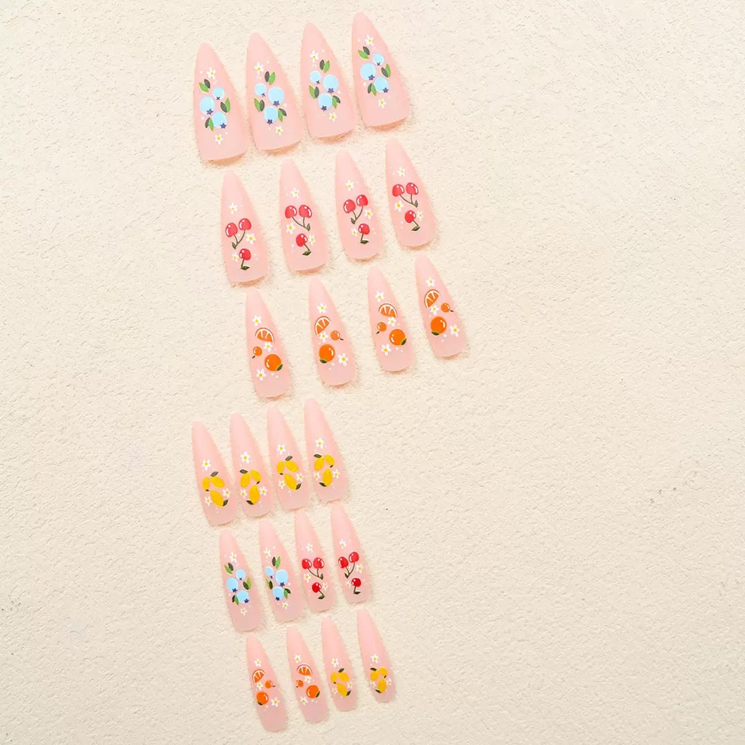 Artificial nail set with fruity 3D designs and blooming accents Kalsten