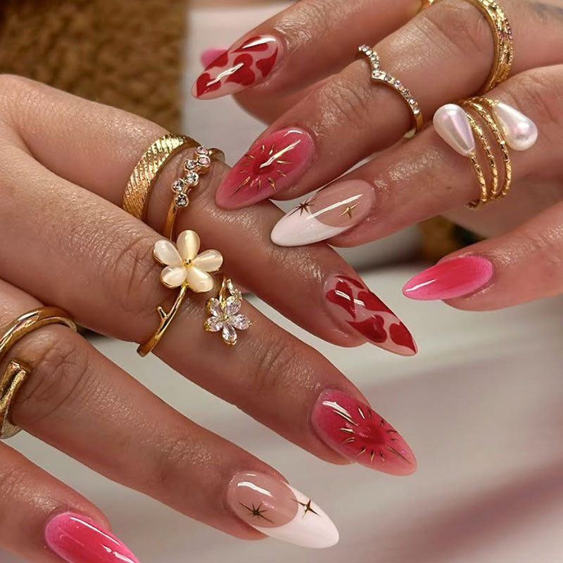 Artistic Heart-Themed Acrylic Nail Art