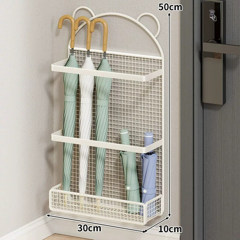 Wall-Mounted Slim Vertical Umbrella & Folding Umbrella Holder with Drip Tray