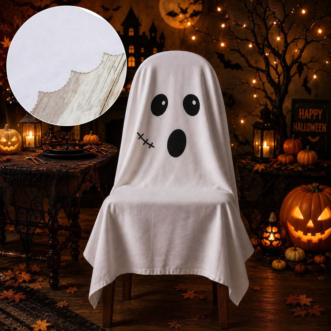 Halloween Chair Cover made of Cotton with Spooky Face and Zigzag Hem