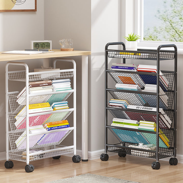 Rolling Metal Book Storage Rack Kalsten