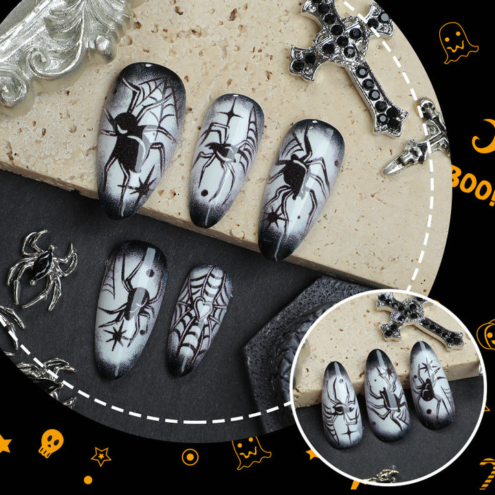 Halloween-Themed Spider-Design Press-On Nails
