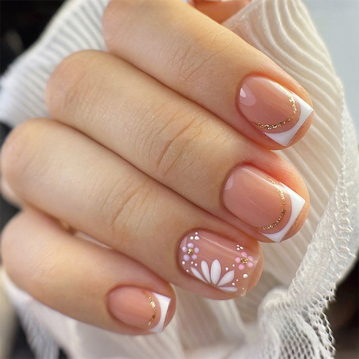 Artificial nail set with colorful flowers and creative French design Kalsten