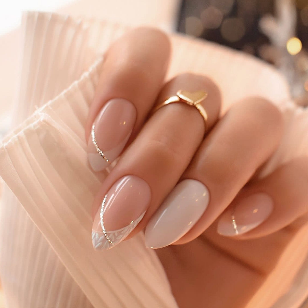 Decorative Press-On Nail Set with Stylish Heart and Gem Accents kalsten