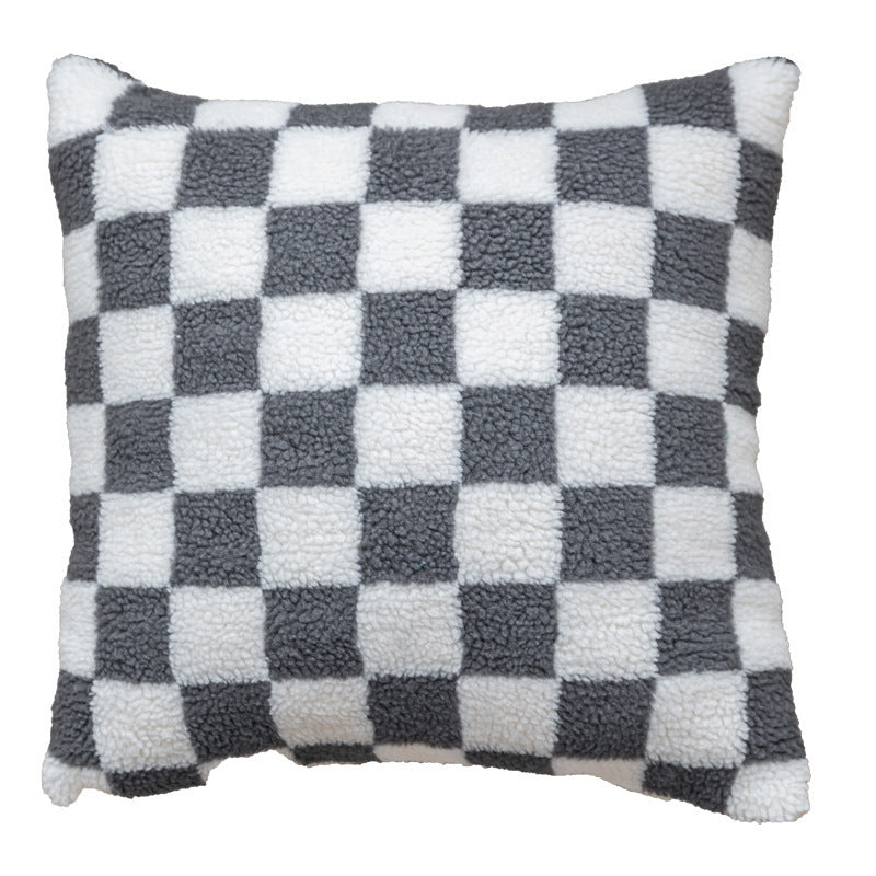 Plush Checkered Sherpa Accent Pillow Cushion