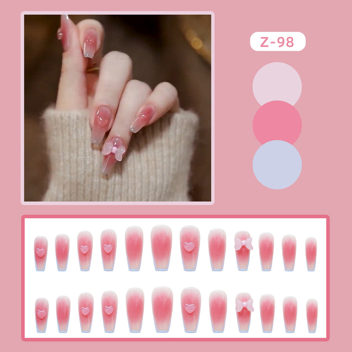 Elegant Ombre Press-On Nail Set with Bow Accents