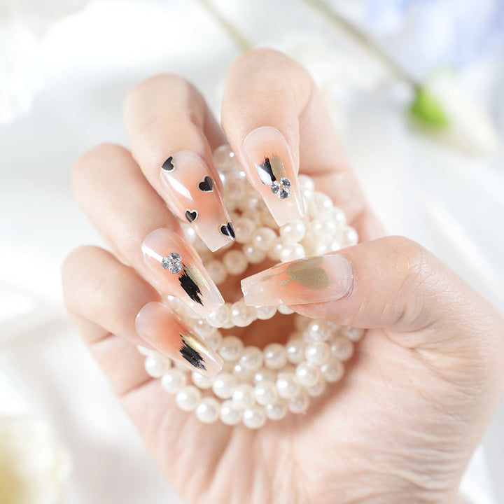 Artistic Heart-Adorned Press-On Nail Set Kalsten