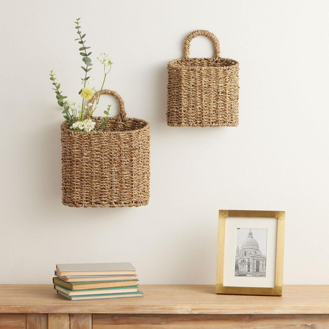 Handwoven Storage Basket with Durable Leather Handles Kalsten
