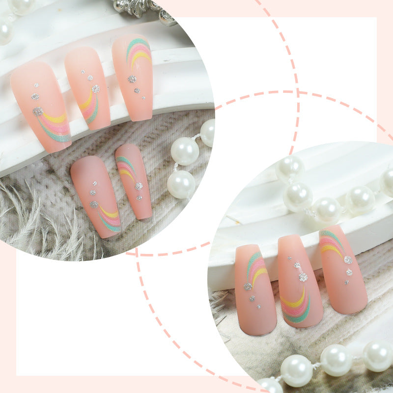 Artistic Press-On Nail Set with Colorful Wave Patterns kalsten