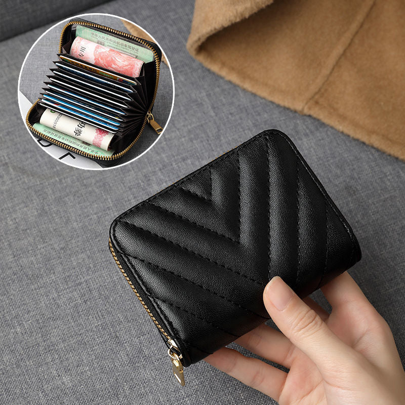Compact Zippered Wallet with Card Organizer