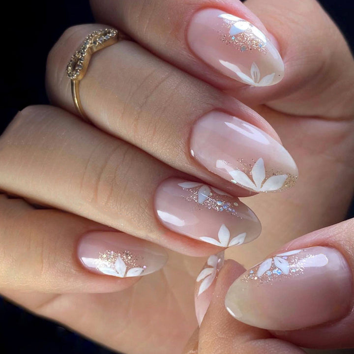 Premium Nail Art with Floral Design and Glitter Accents Kalsten