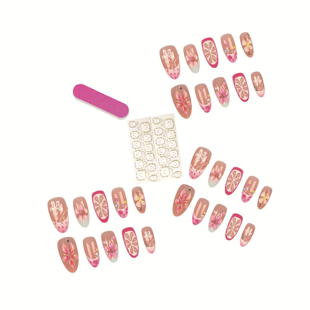 Floral Embellished Press-On Nail Tips