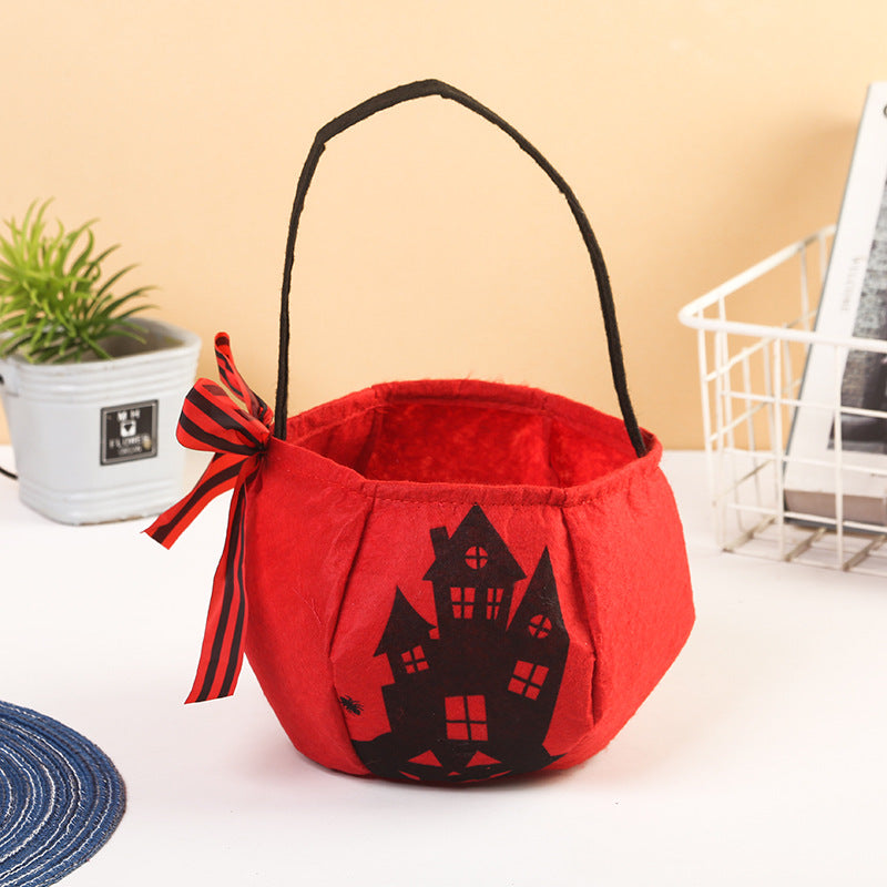 Plush Halloween Candy Basket with Handle and Bow