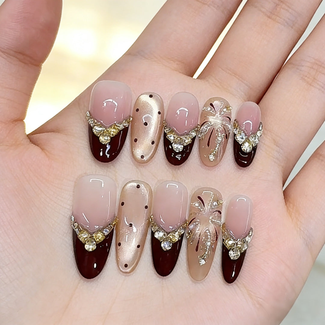 Decorative Press-On Nail Art Set with Luxurious Gem Accents Kalsten
