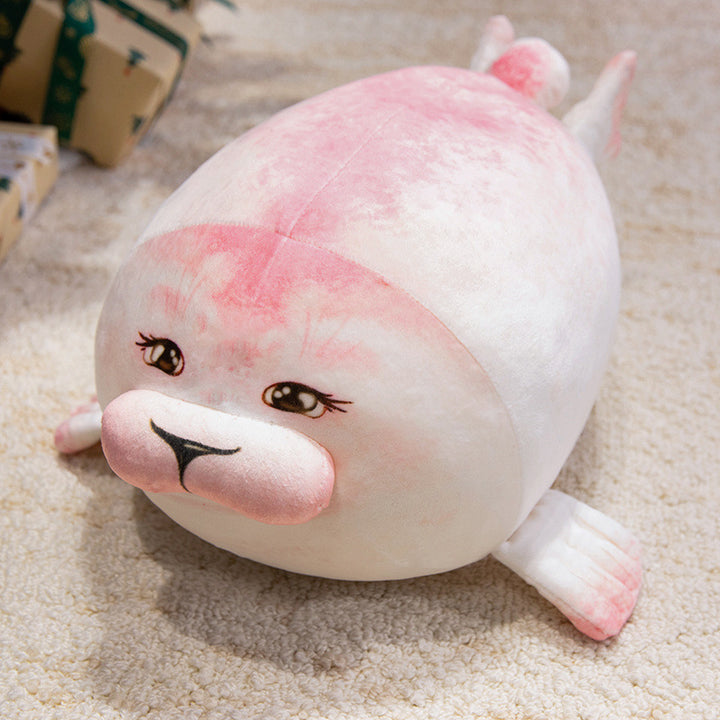 Oversized Round Seal Body Pillow with Weighted Core and Embroidered Anime Face Kalsten