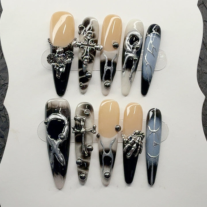 Gothic-Inspired Decorative Press-On Nail Set