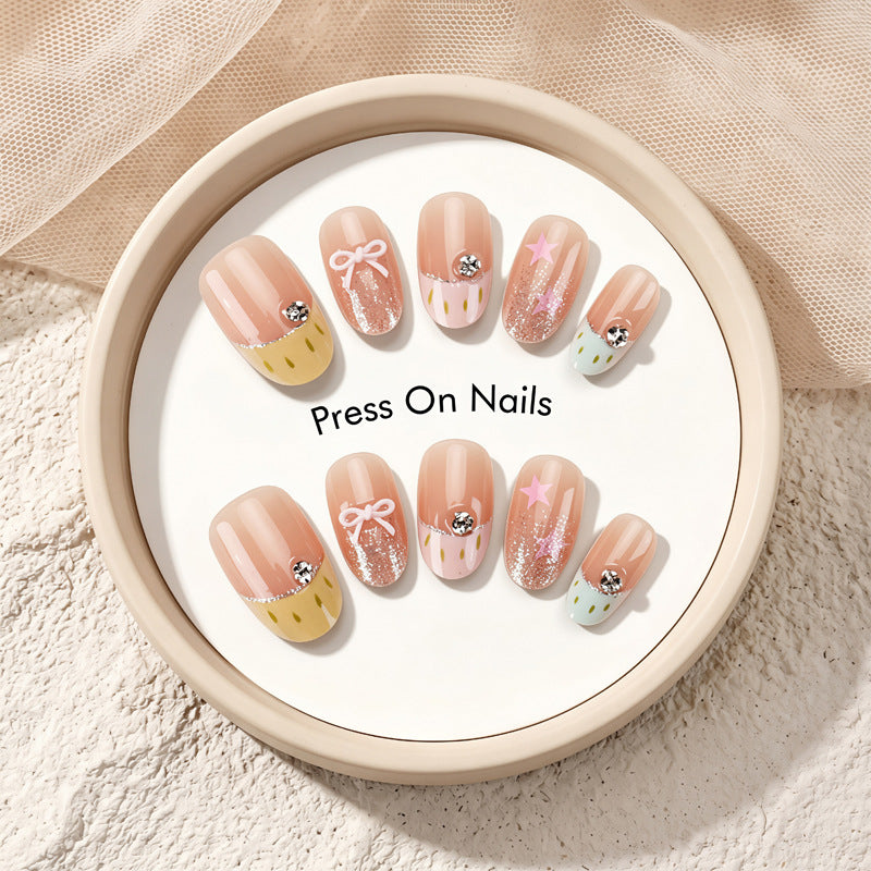 Artistic Press-On Nails Set with Decorative Accents Kalsten
