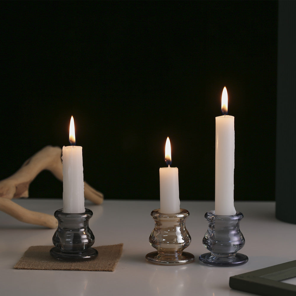 Glass Taper Candle Holder with Curved Weighted Base Kalsten