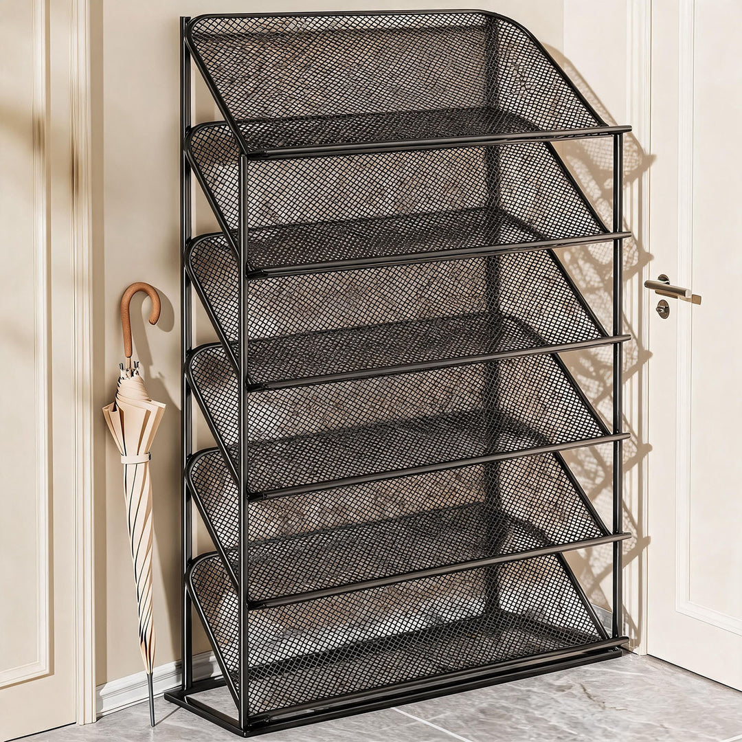 Four-Tier Vertical Angled Metal Mesh Shoe Rack Organizer