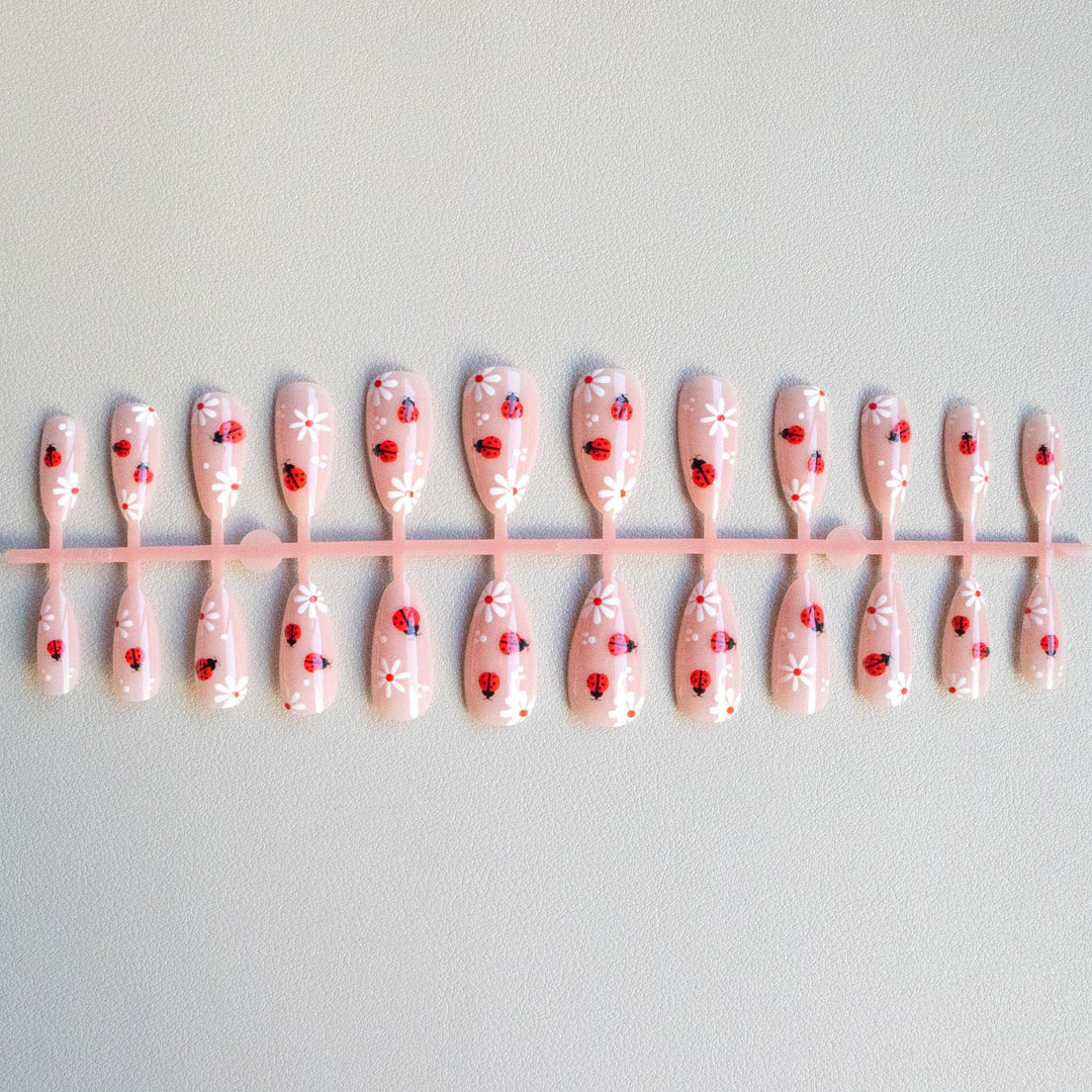 Ladybug Themed Acrylic Nail Art
