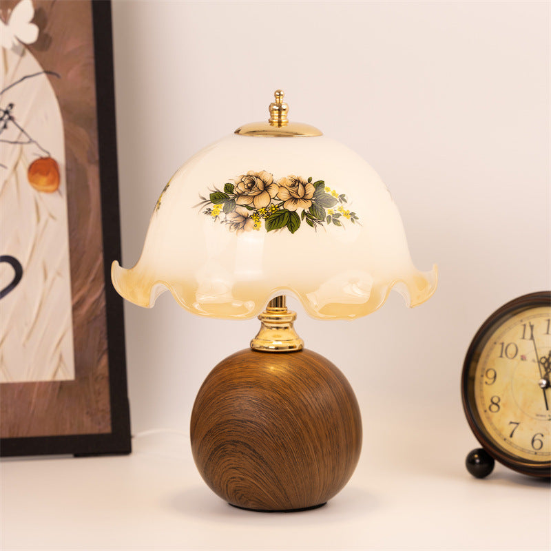Vintage Glass Table Lamp with Ornate Shade