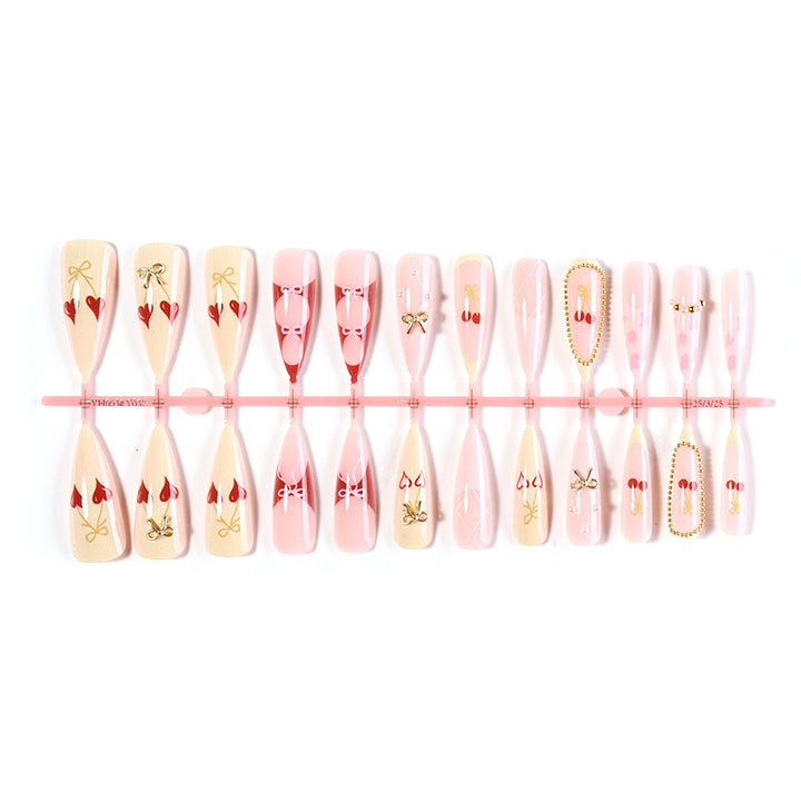 Elegant Decorative Press-On Nail Set with Bow and Heart Designs kalsten