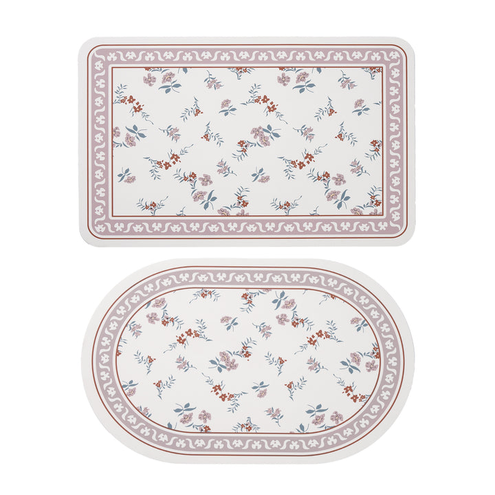 Kalsten Bath Mat Set made of soft microfiber with non-slip latex backing and delicate ornamental print