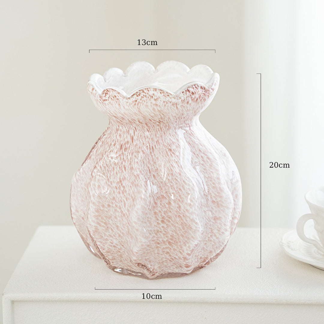 Handblown Scalloped-Rim Textured Glass Accent Vase Kalsten