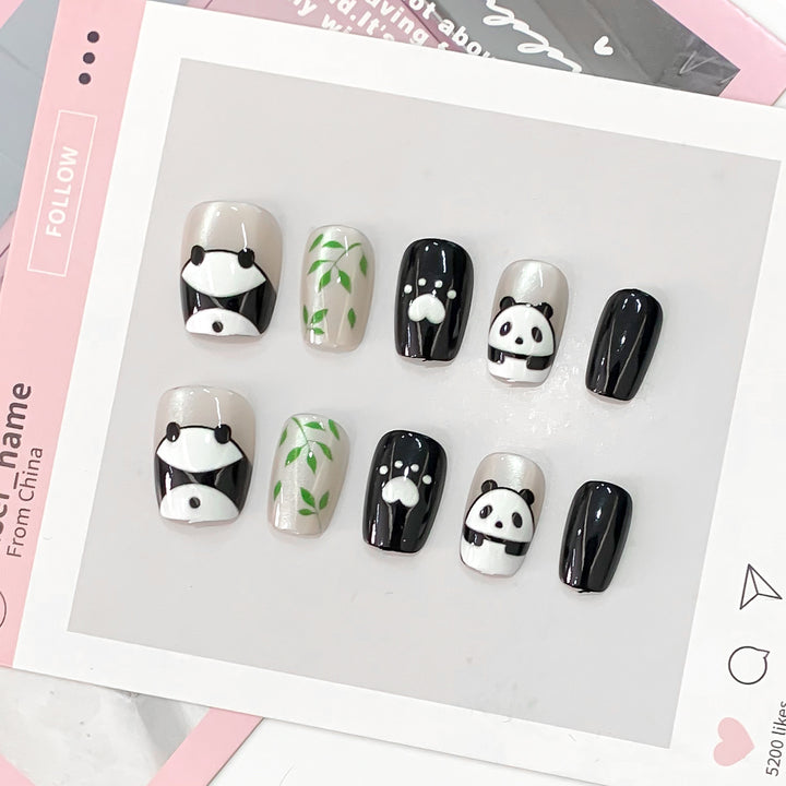 Creative art nails with panda design Kalsten