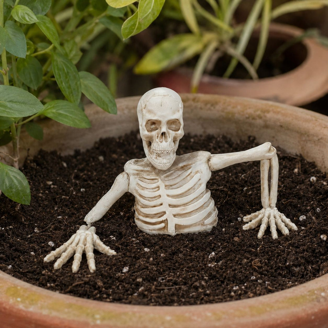 Half Skeleton Decoration for Planters made of Weatherproof Resin