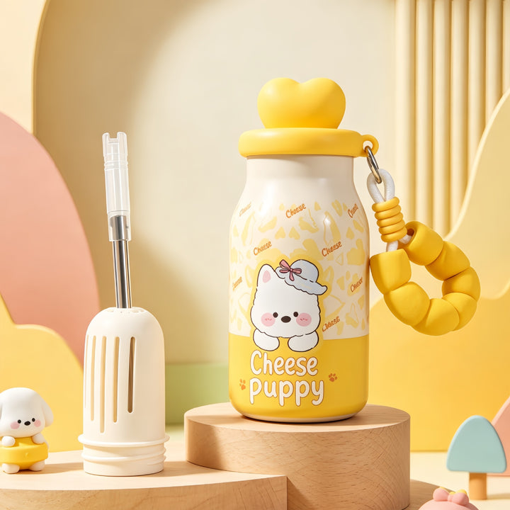 Insulated drinking bottle with sweet dog design and practical carrying strap Kalsten