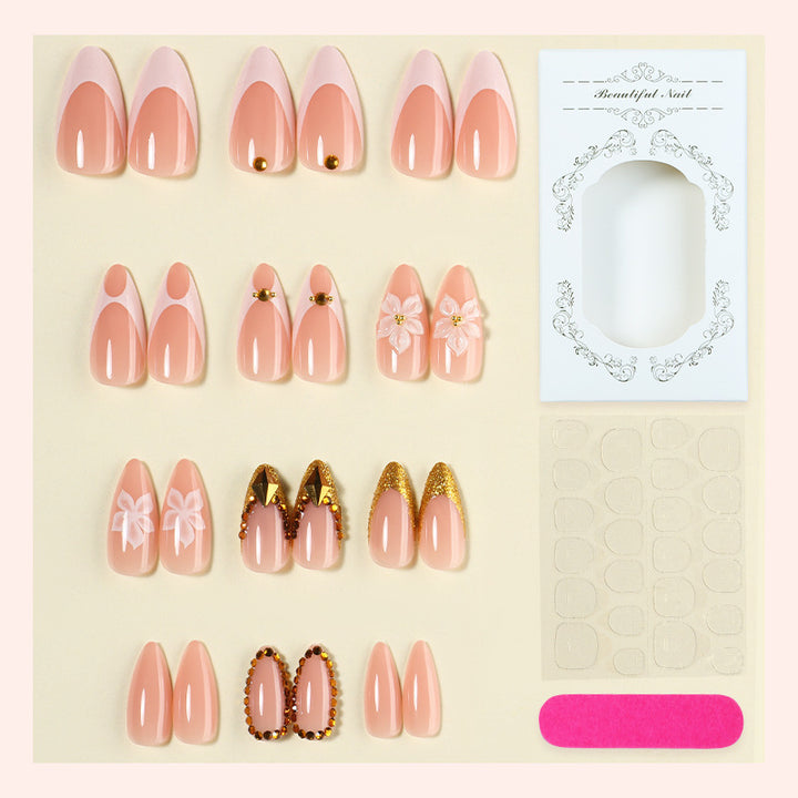 Artificial nail set with elegant flower and gold accents Kalsten
