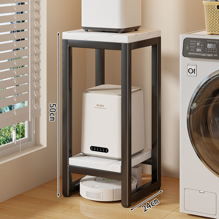 Narrow Two-Tier Metal Appliance Stand with Faux Marble Shelves