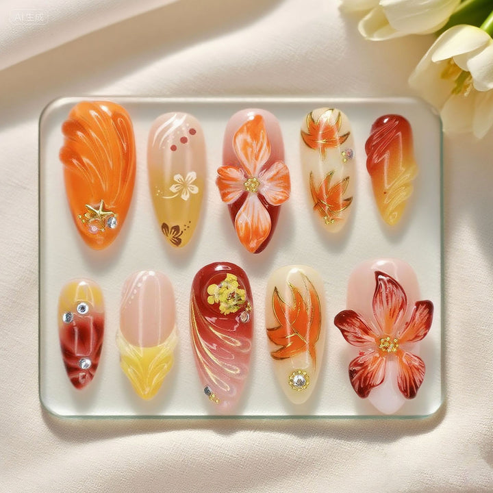 Artisanal Fall-Themed Press-On Nails