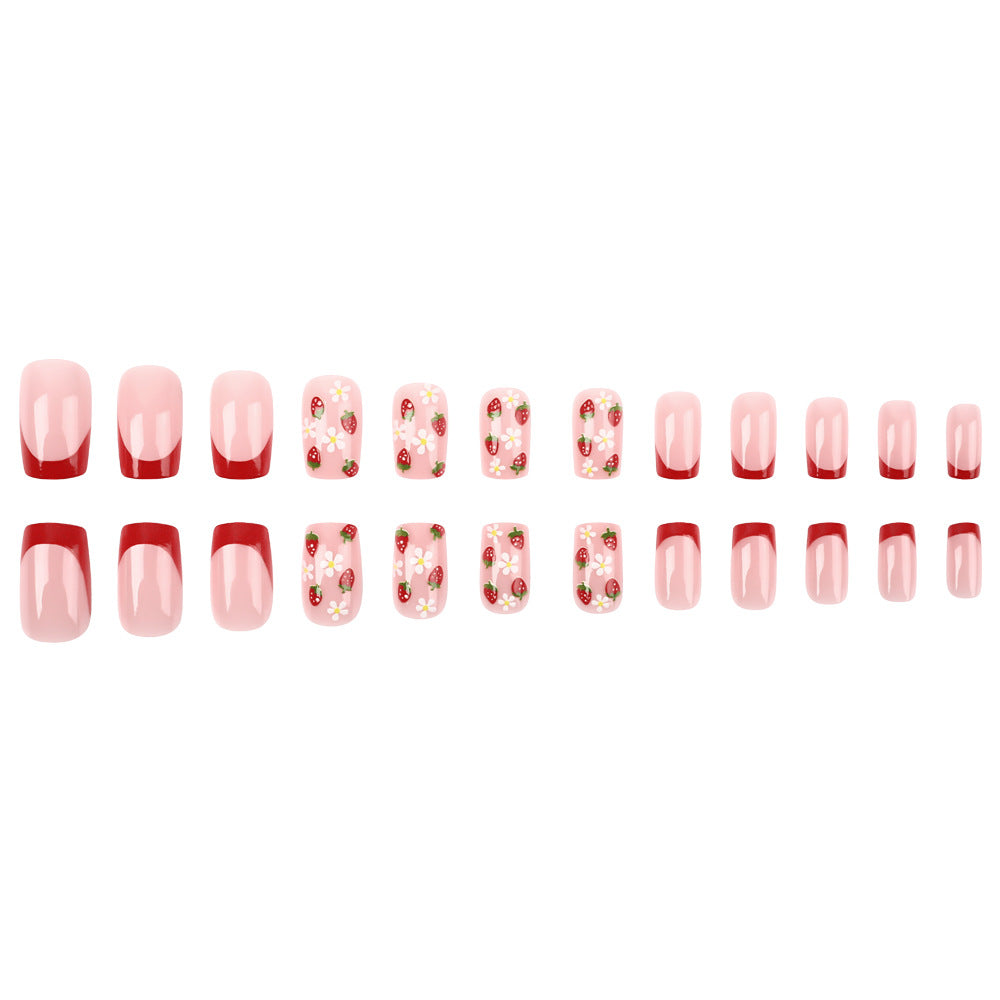Artistic Strawberry Floral Press-On Nails Kalsten