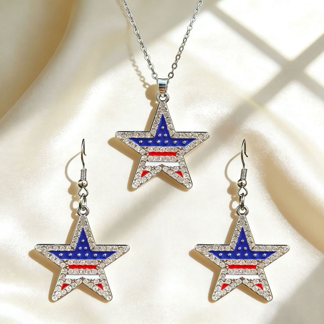 Women's patriotic jewelry set with flip-flop pendant made of enamel and crystal embellishment Kalsten