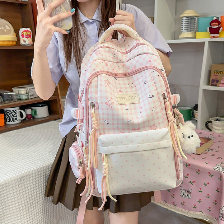 Decorative Plaid and Star Patterned Backpack Kalsten