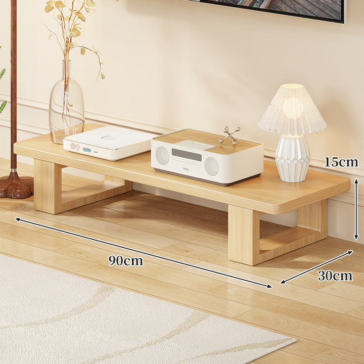 Low Solid Wood TV Media Console Bench with Open Rectangular Legs