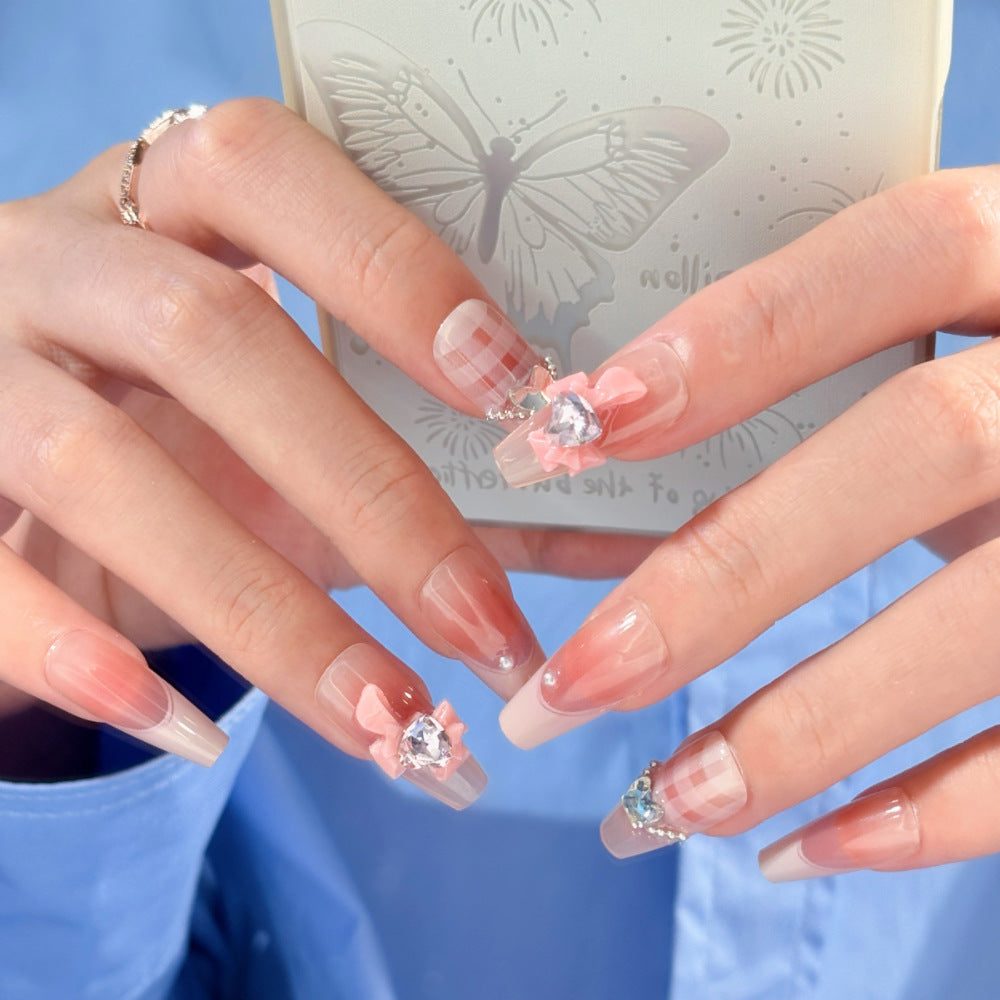 Artistic Press-On Nails with Floral and Jewel Accents Kalsten