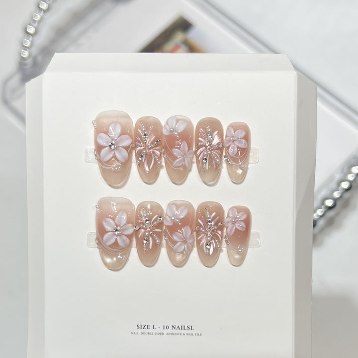 Artistic Press-On Nail Set with Elegant Floral Design Kalsten